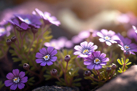 Purple wild flowers blurred background. Generative AIの素材