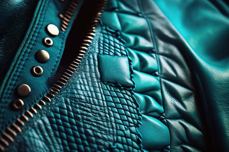 Close up image of detailed green leather jacket. Generative AI illustrationの素材