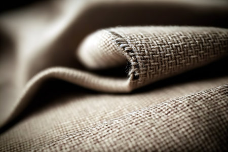 Macro shot of rustic linen blend fabric. Generative AI illustrationの素材