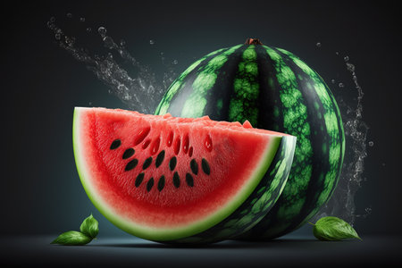 Fresh watermelon close up over dark background. Generative AI illustrationの素材