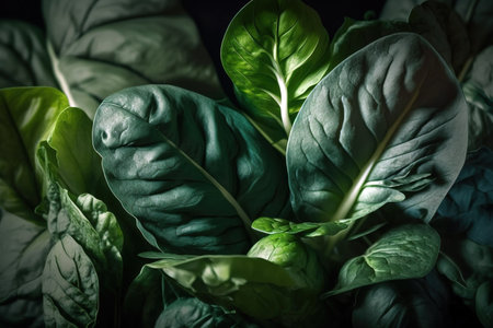Close up of fresh spinach background. Generative AI illustrationの素材