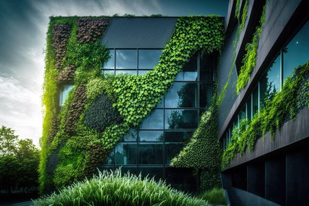 Modern building go green concept. Generative AI illustrationの素材