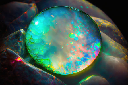 White opal close up of gemstone. Generative AI illustrationの素材