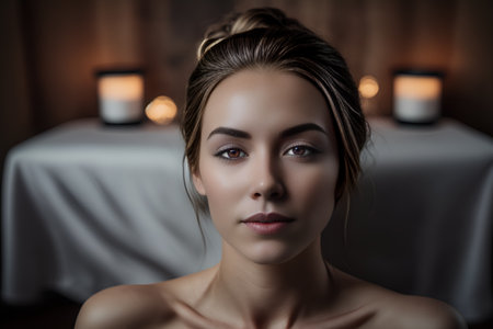 Headshot of woman resting during relaxing spa day. Generative AIの素材