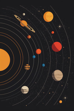 Solar system flat design minimal illustration. Generative AIの素材