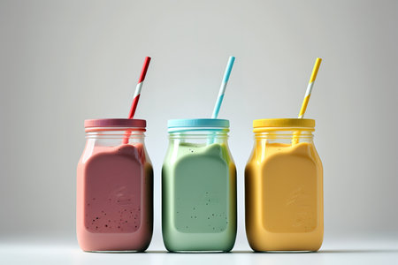 Colorful smoothies over white background. Generative AI illustrationの素材