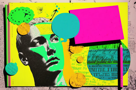 Colorful retro style schoolbook page. Generative AI illustrationの素材