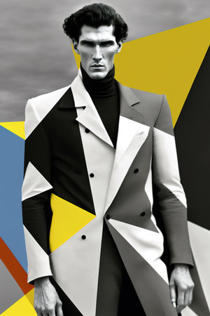 Fashionable abstract geometric illustration. Retro style. Generative AI vertical illustrationの素材