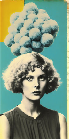 Woman retro illustration of page of magazine. Generative AI vertical illustrationの素材