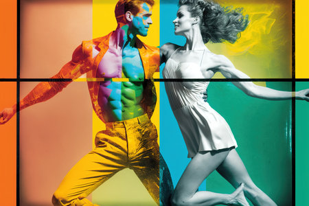 Couple dancing. Retro style abstract illustration. Generative AI illustrationの素材