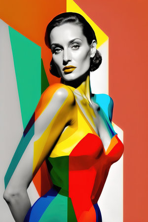 Vintage retro style abstract illustration of super model. Generative AI vertical illustrationの素材
