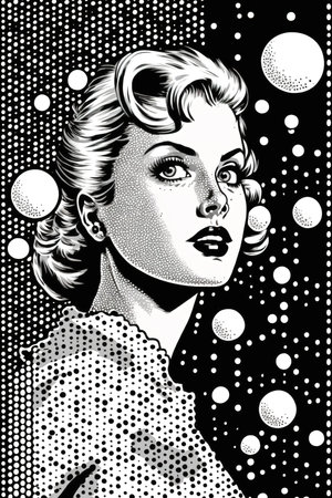 Black and white pop art illustration of woman. Generative AI illustration posterの素材