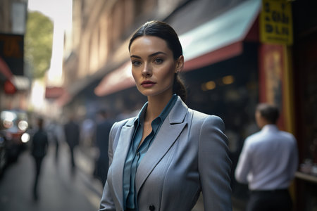 Street photograph of young business woman. Generative AI illustrationの素材