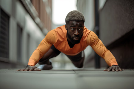 African American man working out on the floor of the street. Generative AIの素材
