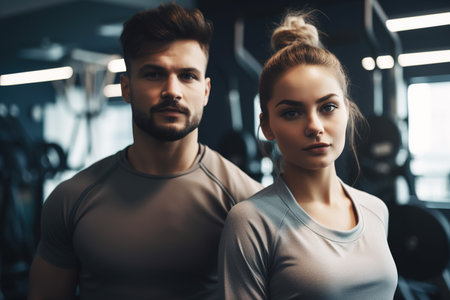 Couple portrait at the gym. Wellness and health care concept. Generative AIの素材