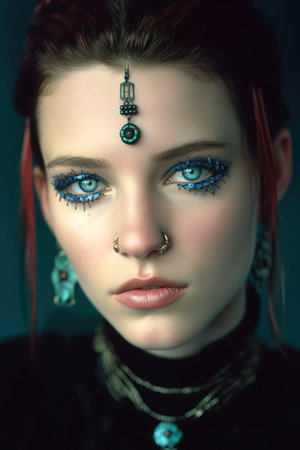 Close up face shot of girl with cool alternative style. Generative AIの素材