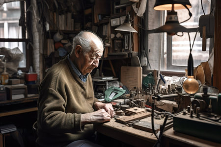 Senior man working at his workshop. Generative AIの素材