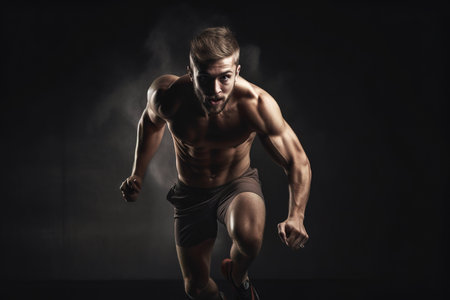 Caucasian athlete runner portrait. Studio shot over black background. Generative AIの素材