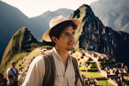 Peruvian tour guide working in Machu Picchu. Generative AIの素材
