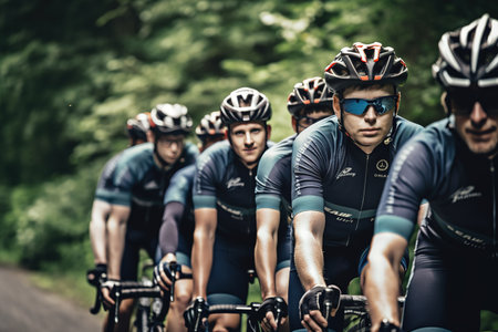 Large group of cyclist during competition in the mountain. Generative AIの素材