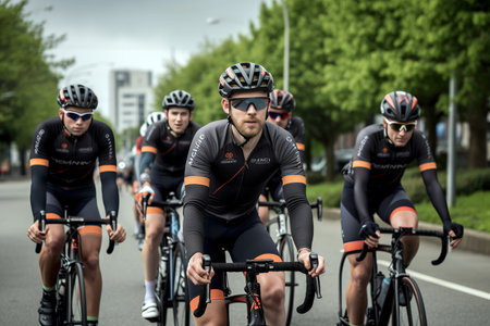 Professional cycling team in competition on the street. Generative AIの素材