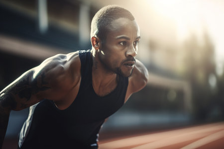 Young African American man stretching after working out in the street. Generative AIの素材