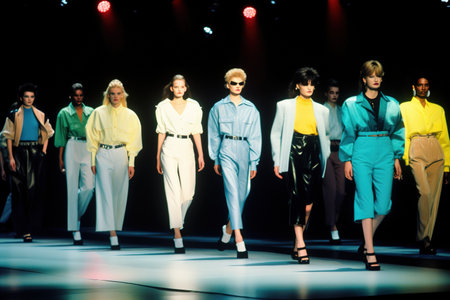1980 of fashion models in runaway. Cinematic film style. Generative AIの素材