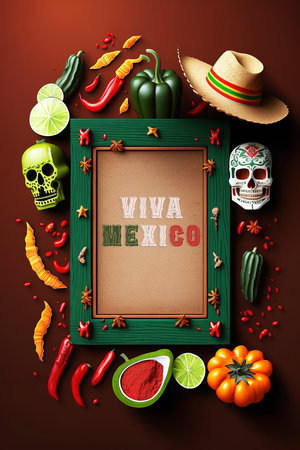 Mexican holidays illustration banner that says Viva Mexico. Generative AI illustrationの素材