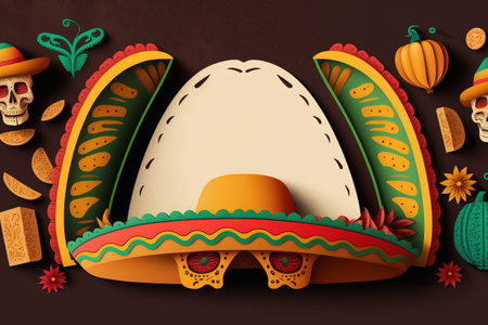 Mexican hat made of traditional food. Creative AI illustration bannerの素材