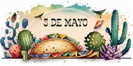 5 de Mayo Mexican festival banner. Watercolor illustration. Generative AIの素材