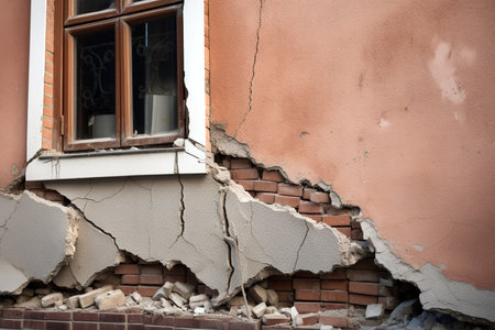 House collapse after earthquake. Close up shot to the walls. Generative AIの素材