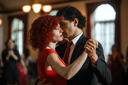 Couple dancing in ballroom at elegant party. Profile shot. Generative AI illustrationの素材