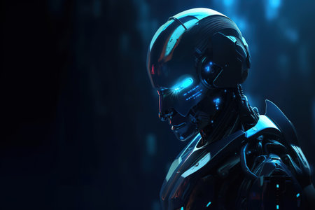 Humanoid robot 3D illustration banner with copy space for text. Generative AIの素材