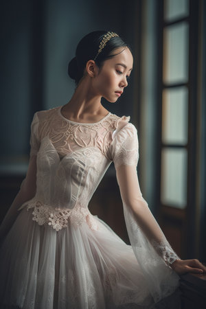Beautiful Asian ballerina. Generative AI vertical shotの素材