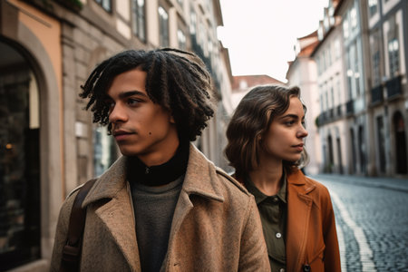 Multiethnic couple enjoying Europe trip. Generative AIの素材