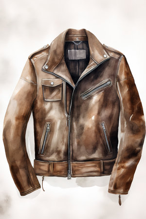 Men leather jacket watercolor illustration. Vertical Generative AIの素材