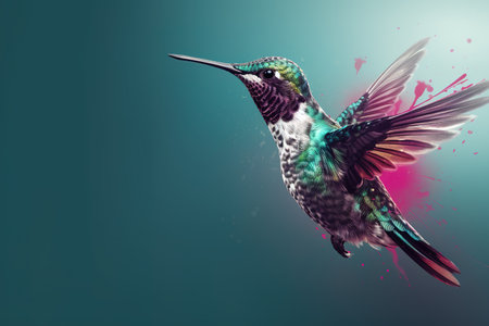 Hummingbird banner illustration over blue background with copy space. Generative AIの素材