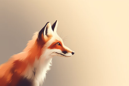 Red fox illustration over plain background with copy space. Generative AIの素材