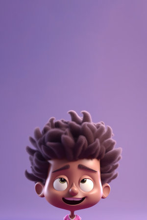 3D cartoon character of a boy over purple background with copy space for text or advertisement. Generative AI vertical illustrationの素材