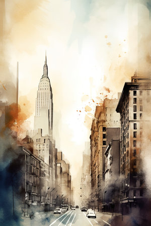 Watercolor illustration of New York Cityscape. Generative AIの素材