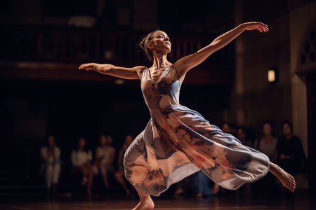 Professional contemporary dancer performing in studio ballroom. Generative AIの素材