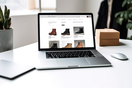 Laptop with home page of an e-commerce website for selling shoes. Generative AIの素材