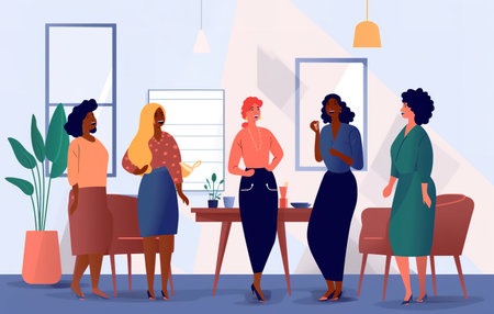 Flat design illustration of women talking at the office. Generative AIの素材