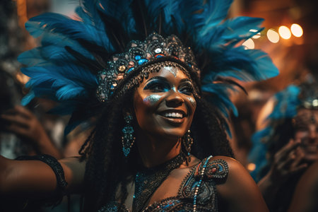 Brazilian dancer at samba in carnival of Rio in Brazil. Generative AIの素材