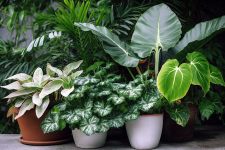 Beautiful potted outdoor plants, close up shot. Generative AIの素材