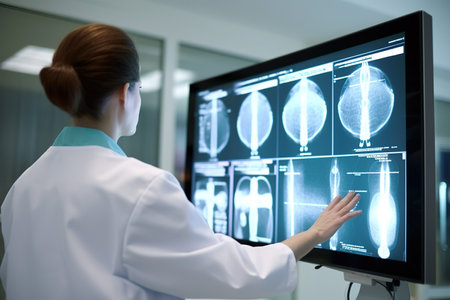 Female doctor looking at x-ray result on screen. unrecognizable person. Generative AIの素材