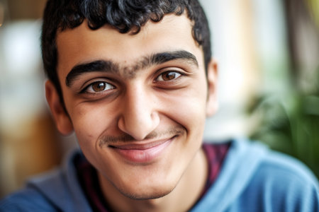 Portrait shot of happy Indian teen boy. Generative AIの素材