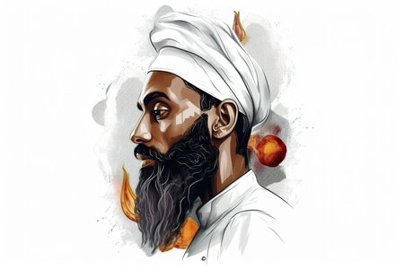 Muslim middle Eastern bearded man digital portrait illustration over white background. Generative AIの素材