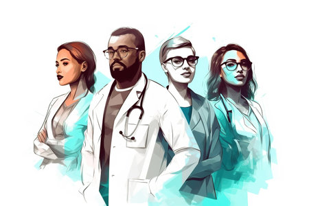 Professional doctors team illustration over white background. Generative AIの素材