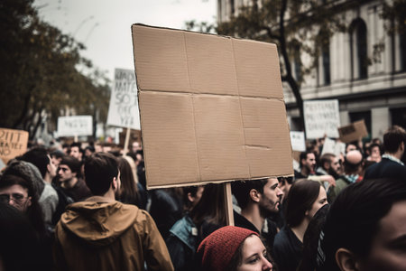 Protest against climate change with empty sign for copy space. Generative AIの素材